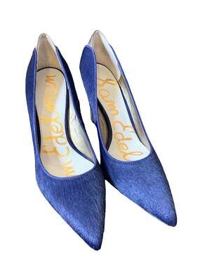 Sam Edelman Dea Navy Blue Dyed Cow Hair Pointy Toe Stiletto Heels Size 8.5